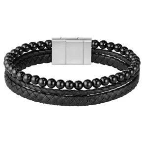 BOSS ONYX BEADS AND BLACK LEATHER BRACELET 1580786