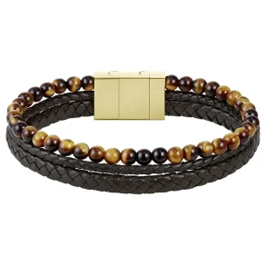 BOSS TIGER EYE BEADS AND BROWN LEATHER BRACELET 1580787