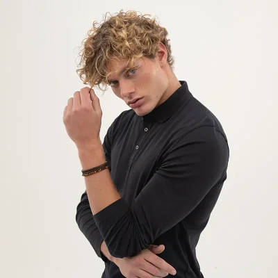 BOSS TIGER EYE BEADS AND BROWN LEATHER BRACELET 1580787