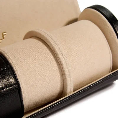 WOLF1834 PALERMO DOUBLE WATCH ROLL WITH JEWELRY POUCH - BLACK ANTHRACITE