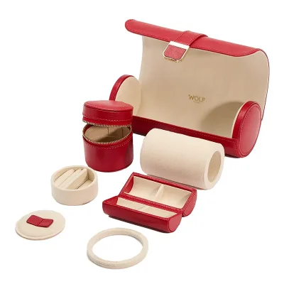WOLF1834 PALERMO DOUBLE WATCH ROLL WITH JEWELRY POUCH - RED