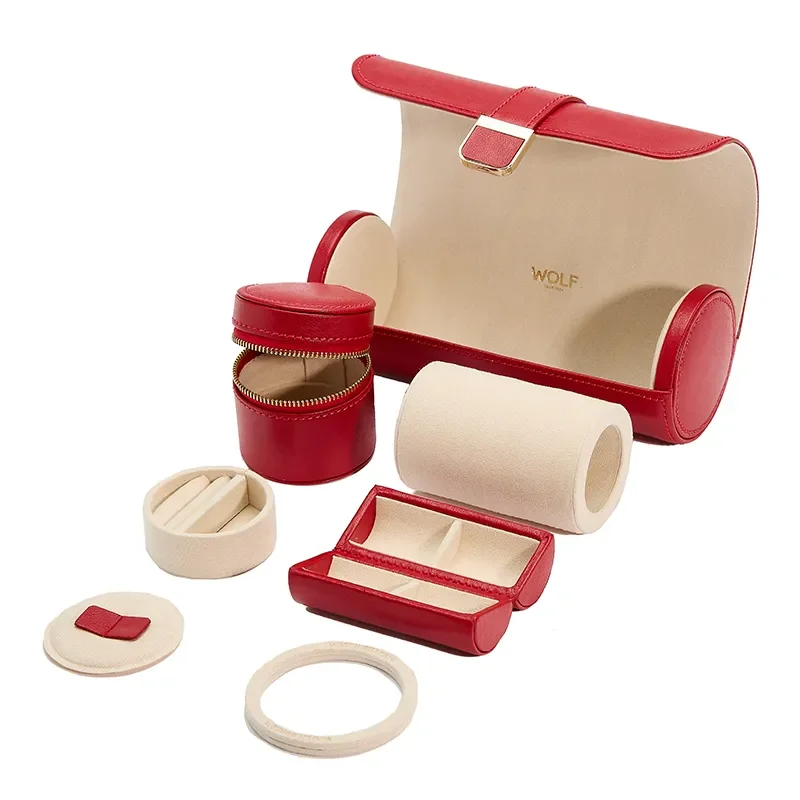 WOLF1834 PALERMO DOUBLE WATCH ROLL WITH JEWELRY POUCH - RED
