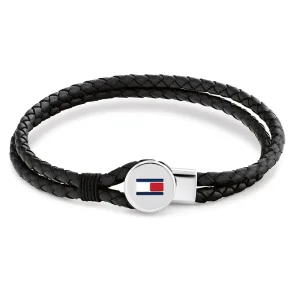 TOMMY HILFIGER BRAIDED LEATHER BRACELET BLACK 2790654