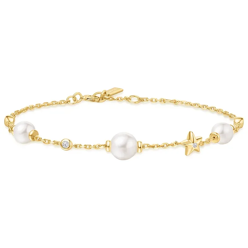 ANIA HAIE GOLD PEARL AND STAR STATION BRACELET B065-05G