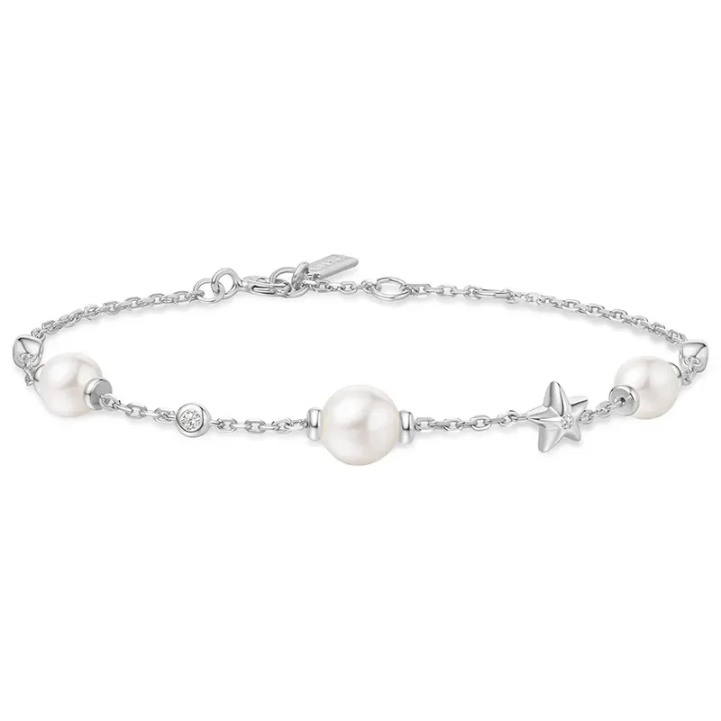 ANIA HAIE SILVER PEARL AND STAR STATION BRACELET B065-05H