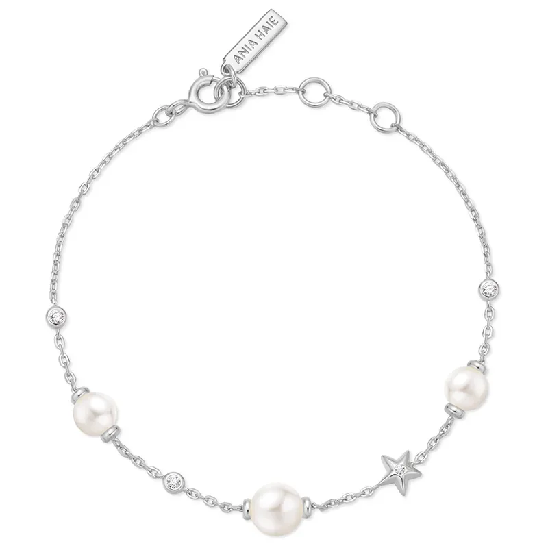 ANIA HAIE SILVER PEARL AND STAR STATION BRACELET B065-05H