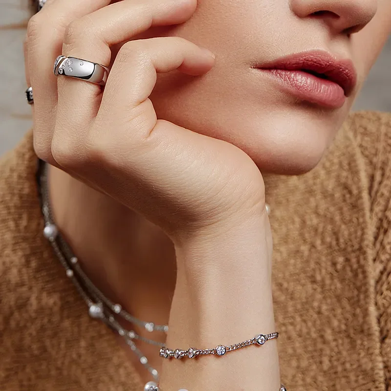 ANIA HAIE SILVER MULTI ROUND STONE CHAIN BRACELET B066-05H