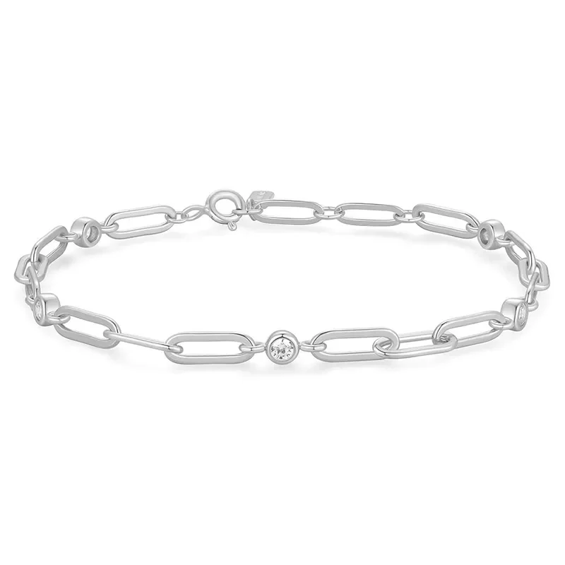 ANIA HAIE SILVER BEZEL PAPER CLIP CHAIN BRACELET B069-01H