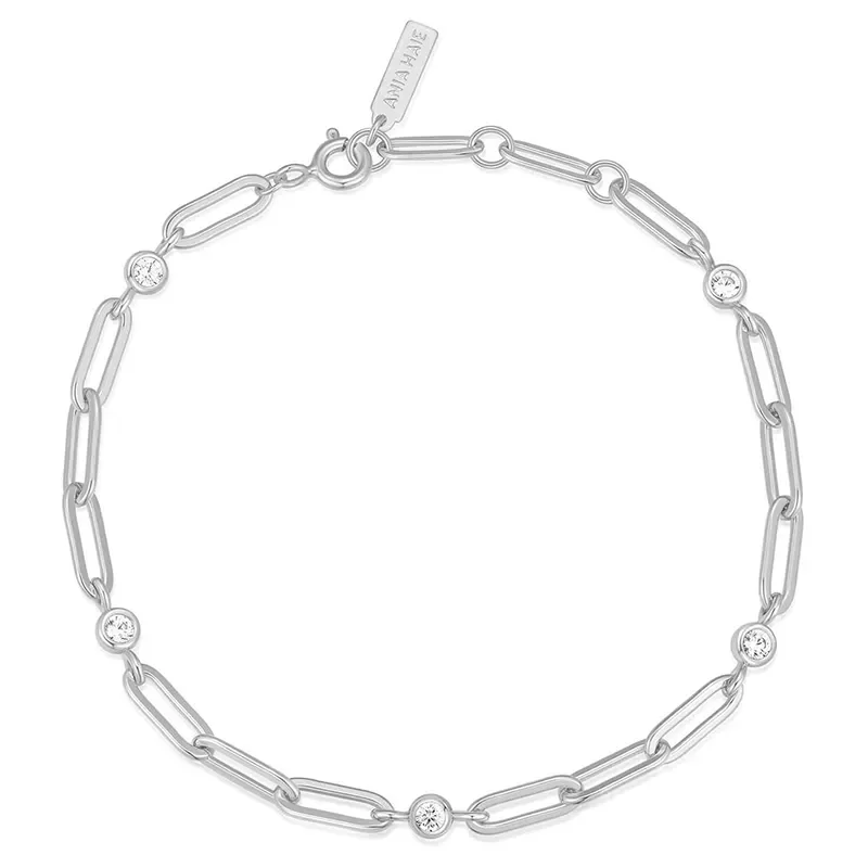 ANIA HAIE SILVER BEZEL PAPER CLIP CHAIN BRACELET B069-01H