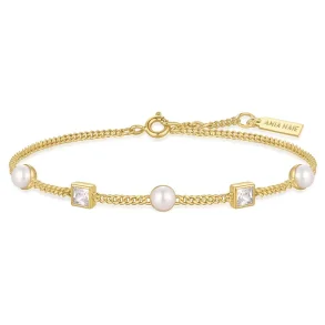 ANIA HAIE GOLD BEZEL-SET CUBE AND PEARL BRACELET B069-02G