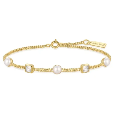 ANIA HAIE GOLD BEZEL-SET CUBE AND PEARL BRACELET B069-02G