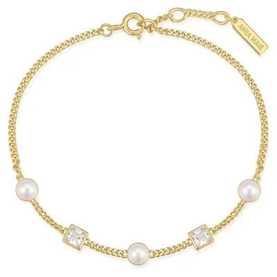 ANIA HAIE GOLD BEZEL-SET CUBE AND PEARL BRACELET B069-02G