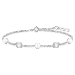 ANIA HAIE SILVER BEZEL-SET CUBE AND PEARL BRACELET B069-02H