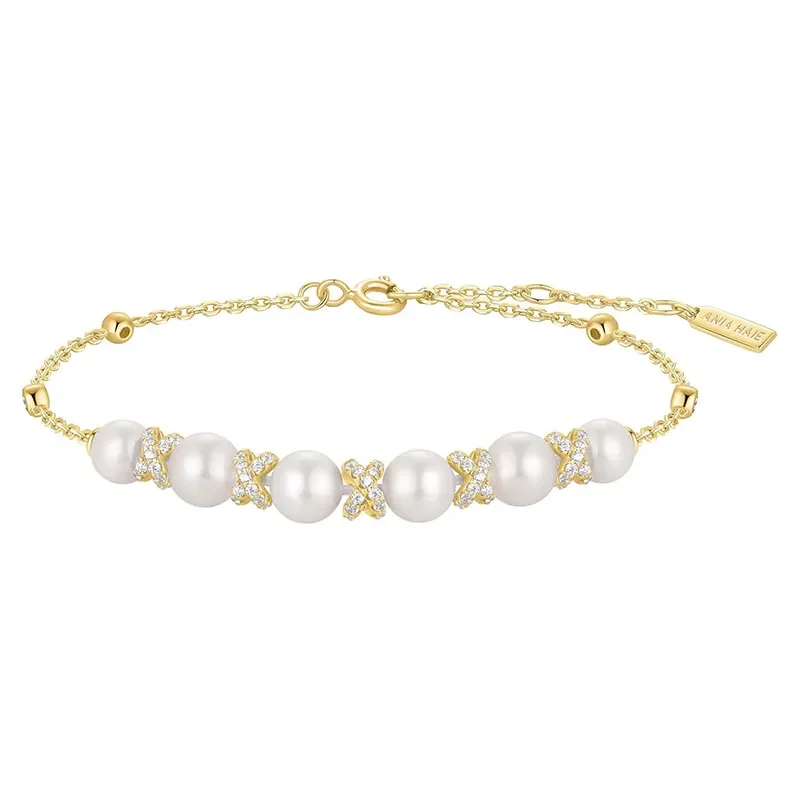 ANIA HAIE GOLD SPARKLING BRAIDED SHELL PEARL BRACELET B069-03G