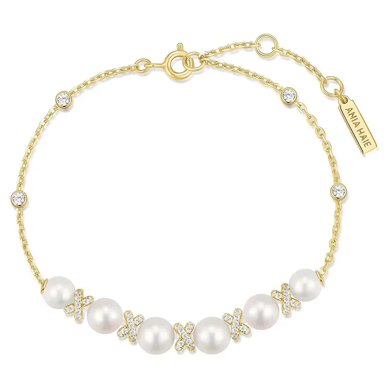 ANIA HAIE GOLD SPARKLING BRAIDED SHELL PEARL BRACELET B069-03G