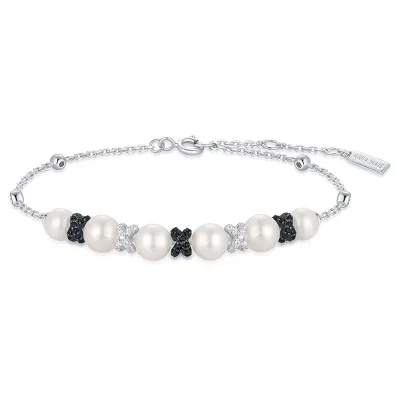 ANIA HAIE SILVER SPARKLING BRAIDED SHELL PEARL BRACELET B069-03T