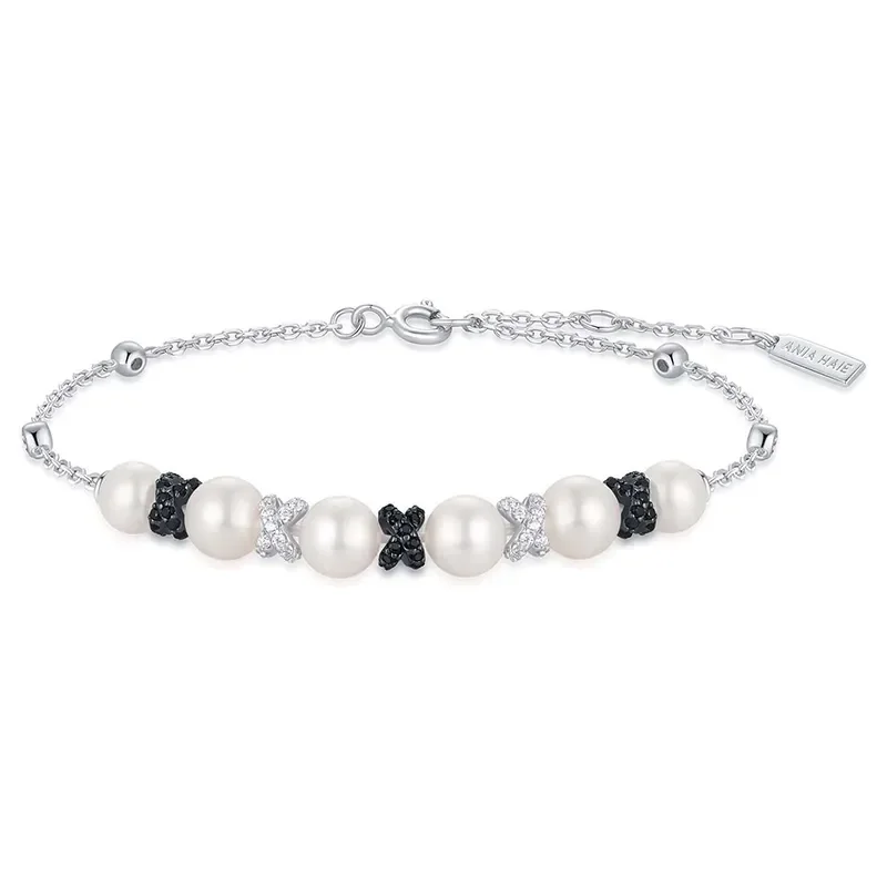 ANIA HAIE SILVER SPARKLING BRAIDED SHELL PEARL BRACELET B069-03T