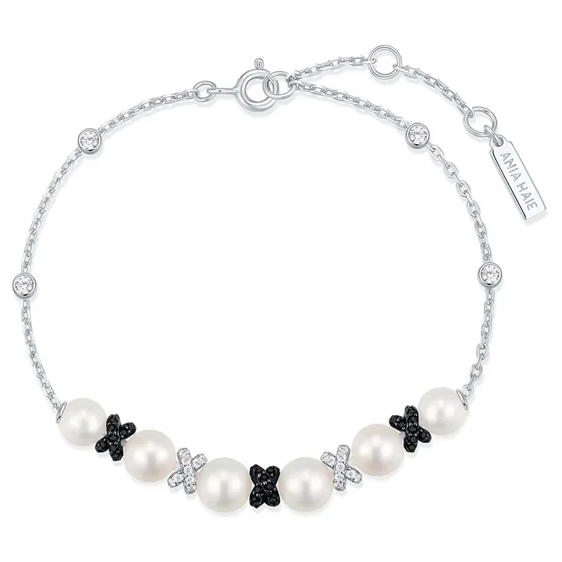 ANIA HAIE SILVER SPARKLING BRAIDED SHELL PEARL BRACELET B069-03T