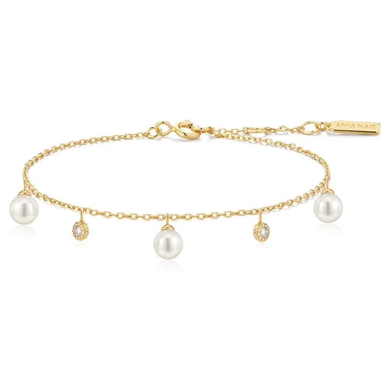 ANIA HAIE GOLD PEARL & SPARKLE DROP BRACELET B071-04G