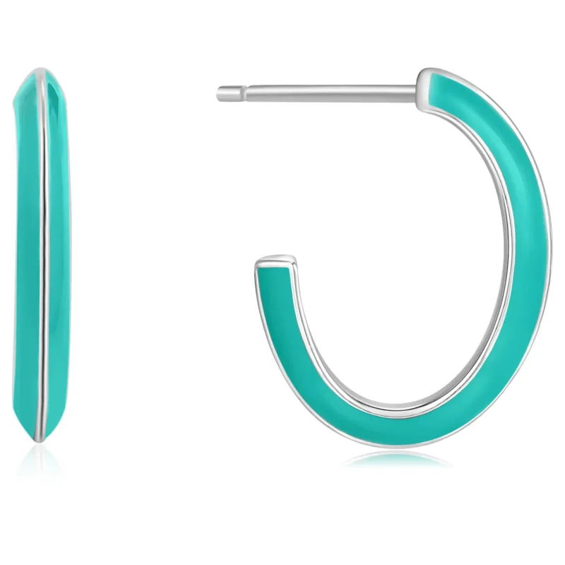 ANIA HAIE TEAL ENAMEL HOOP EARRINGS E028-04H-T