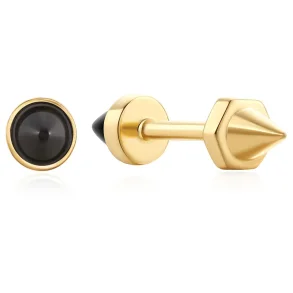 ANIA HAIE EARRINGS BLACK AGATE POINT BARBELL E053-01G