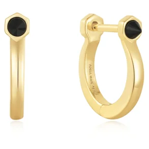 ANIA HAIE EARRINGS BLACK AGATE HOOPS E053-04G