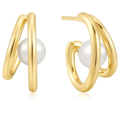 ANIA HAIE DUO FRESHWATER PEARL STUD HOOP EARRINGS E058-07G