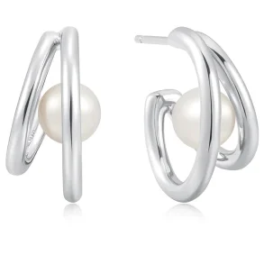 ANIA HAIE DUO FRESHWATER PEARL STUD HOOP EARRINGS E058-07H