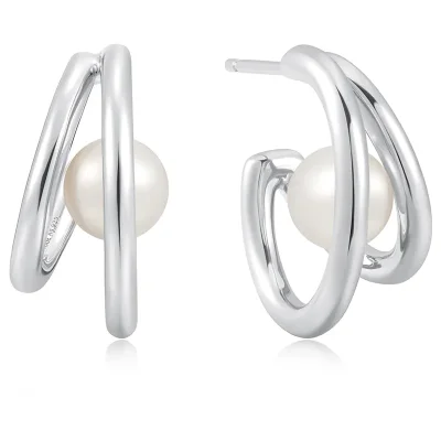 ANIA HAIE DUO FRESHWATER PEARL STUD HOOP EARRINGS E058-07H