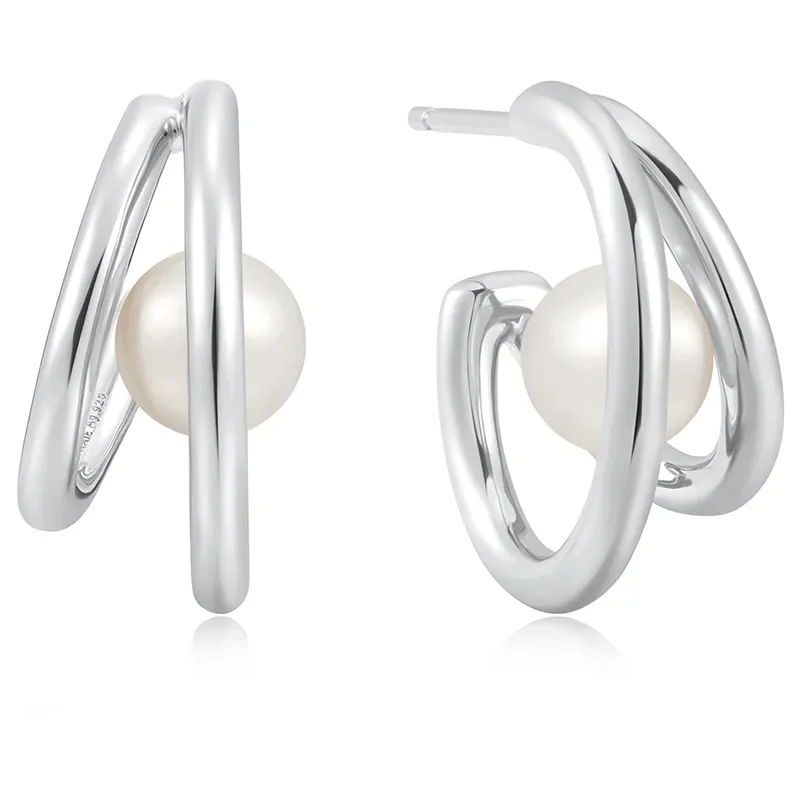 ANIA HAIE DUO FRESHWATER PEARL STUD HOOP EARRINGS E058-07H