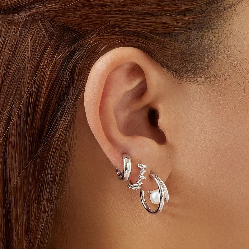 ANIA HAIE DUO FRESHWATER PEARL STUD HOOP EARRINGS E058-07H