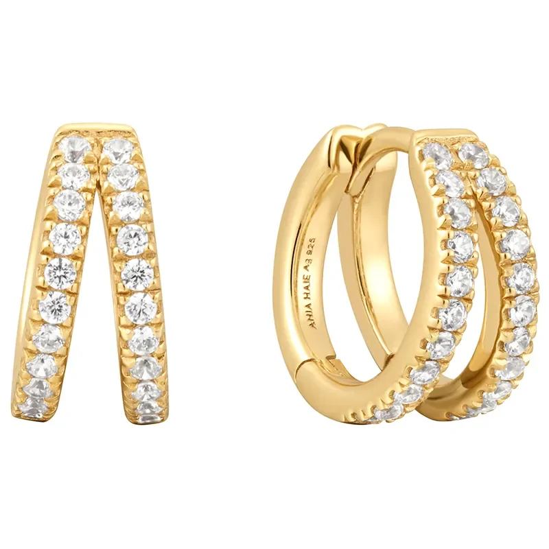 ANIA HAIE GOLD DOUBLE PAVE EARRINGS E059-16G