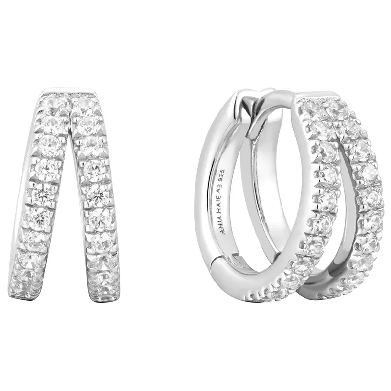 ANIA HAIE SILVER DOUBLE PAVE EARRINGS E059-16H
