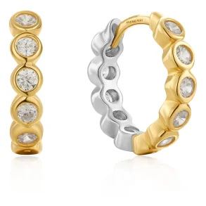 ANIA HAIE TWO TONE ROW BEZEL HUGGIE EARRINGS E060-03T