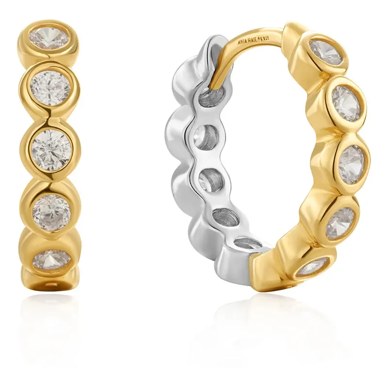 ANIA HAIE TWO TONE ROW BEZEL HUGGIE EARRINGS E060-03T