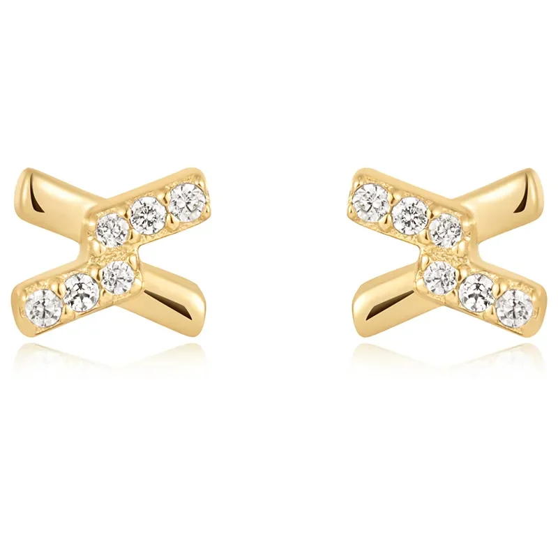 ANIA HAIE GOLD CROSS CUBIC ZIRCONIA STUD EARRINGS E061-01G