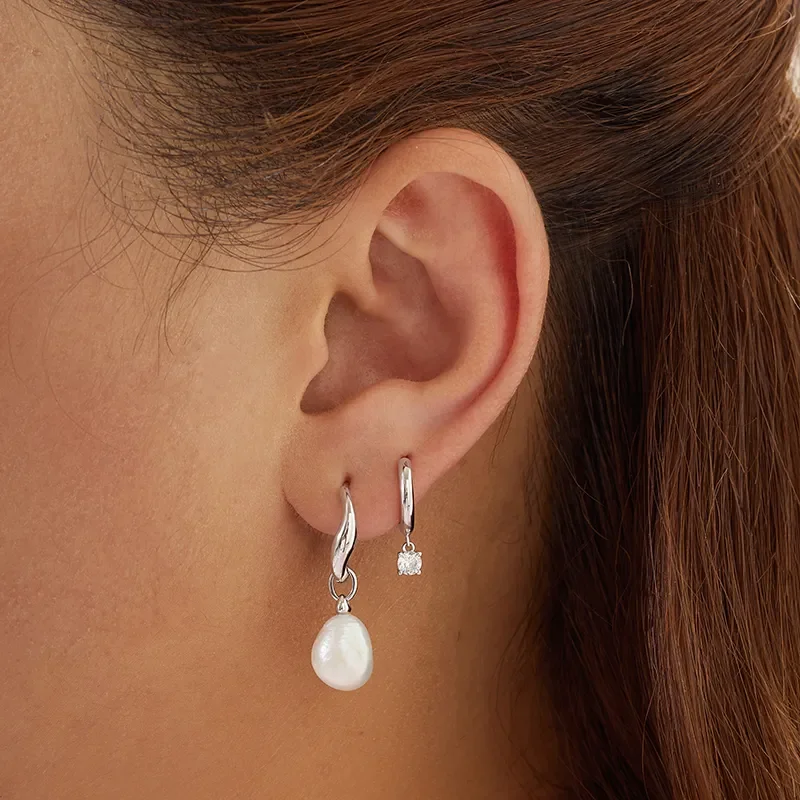 ANIA HAIE SILVER DROP SOLITAIRE HOOP EARRINGS E061-08H