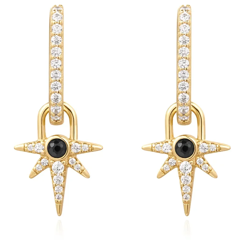 ANIA HAIE GOLD BLACK ONYX STAR DROP EARRINGS E061-12G