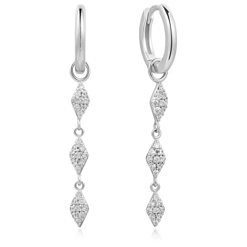 ANIA HAIE SILVER PAVE SPARKLE DROP HOOP EARRINGS E061-15H