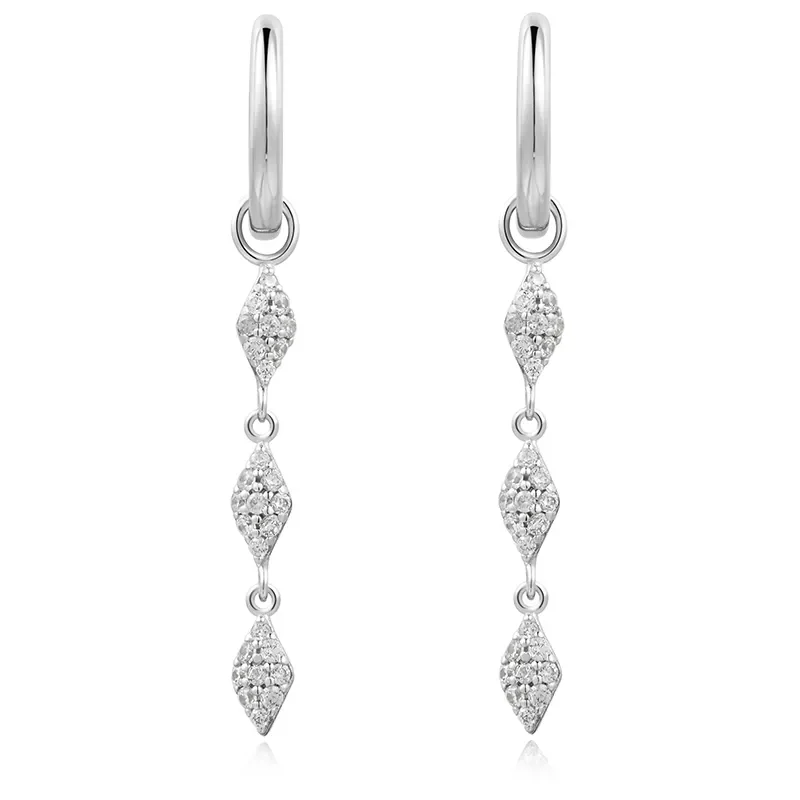 ANIA HAIE SILVER PAVE SPARKLE DROP HOOP EARRINGS E061-15H