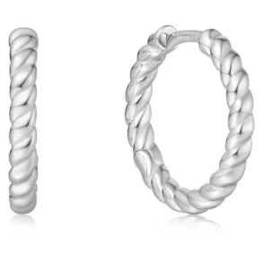 ANIA HAIE SILVER TEXTURE MEDIUM HOOP EARRINGS E063-05H