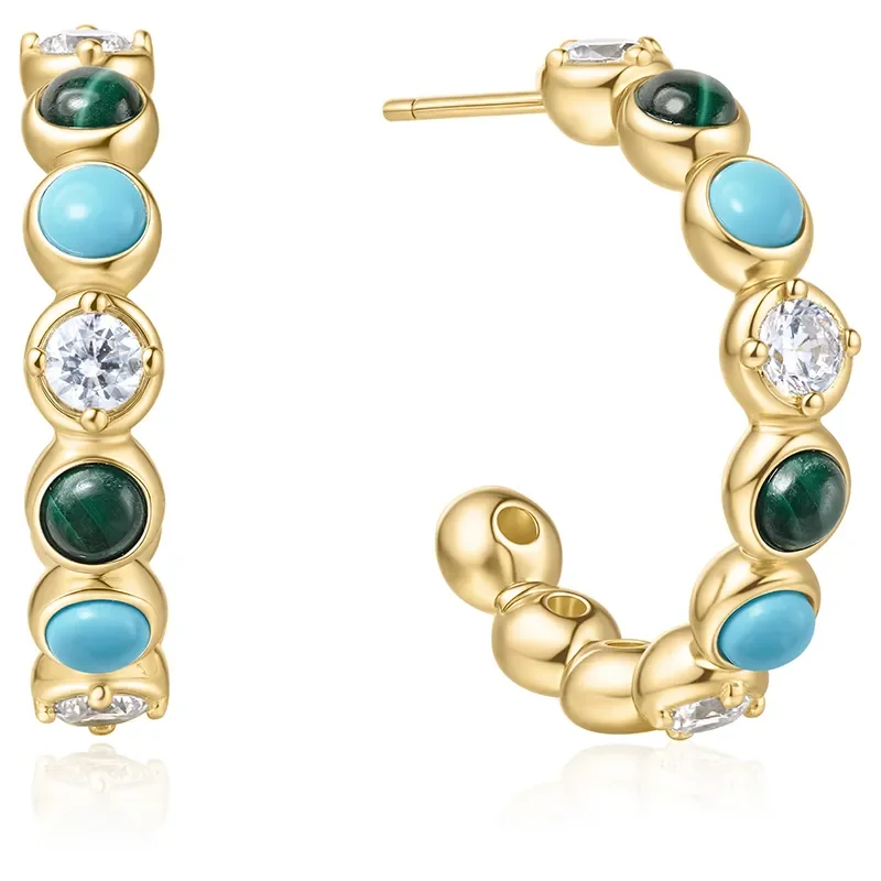 ANIA HAIE GOLD MALACHITE AND TURQUOISE LARGE HOOP EARRINGS E063-08G