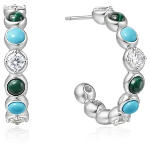 ANIA HAIE SILVER MALACHITE AND TURQUOISE LARGE HOOP EARRINGS E063-08H