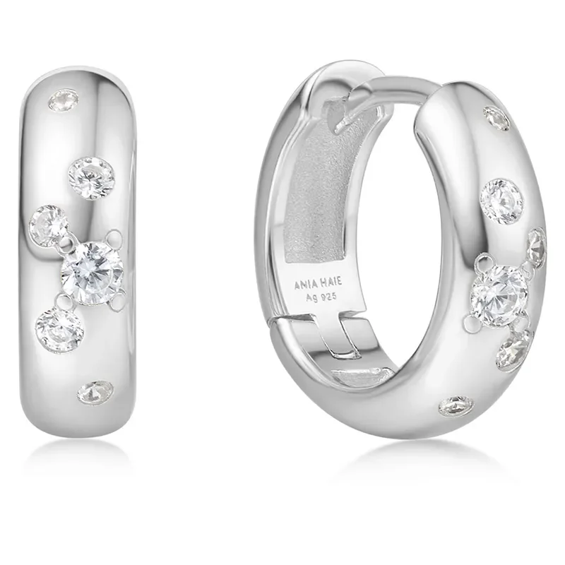 ANIA HAIE SILVER SMALL CHUBBY SPARKLING HOOP EARRINGS E065-04H
