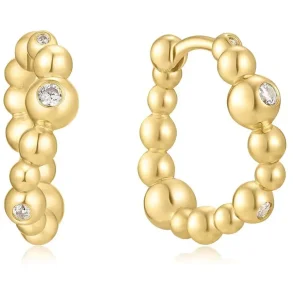 ANIA HAIE GOLD BEZEL BEADED CURVED HOOP EARRINGS E066-08G