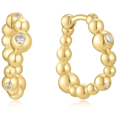 ANIA HAIE GOLD BEZEL BEADED CURVED HOOP EARRINGS E066-08G