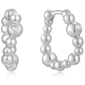 ANIA HAIE SILVER BEZEL BEADED CURVED HOOP EARRINGS E066-08H