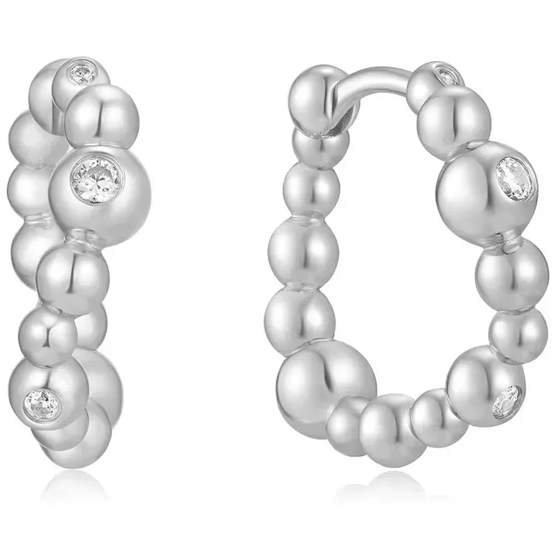 ANIA HAIE SILVER BEZEL BEADED CURVED HOOP EARRINGS E066-08H