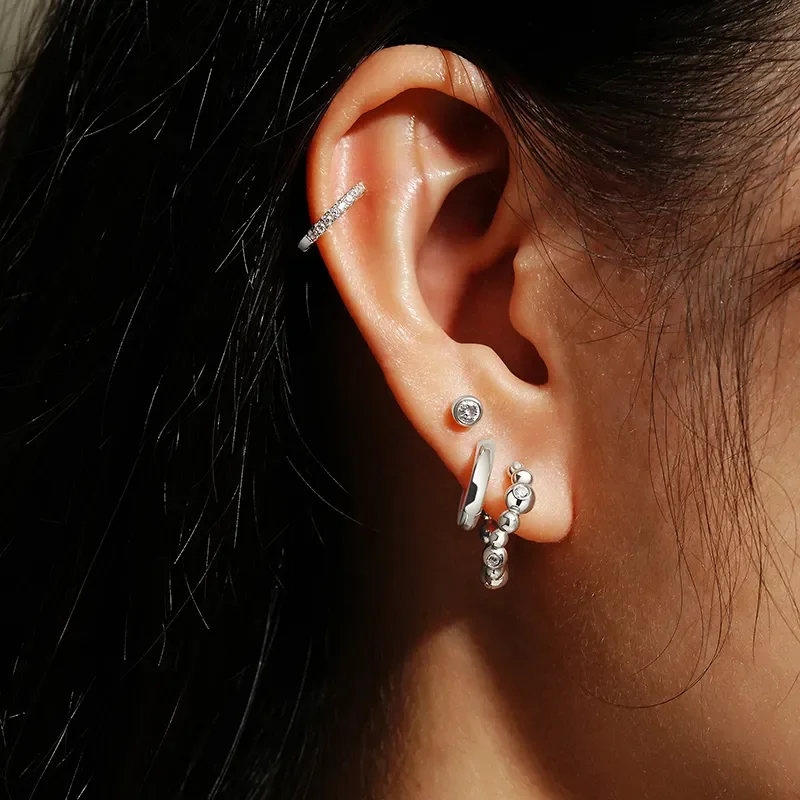 ANIA HAIE SILVER BEZEL BEADED CURVED HOOP EARRINGS E066-08H