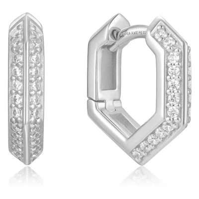 ANIA HAIE SILVER SPARKLING SHIELD HOOP EARRINGS E067-06H